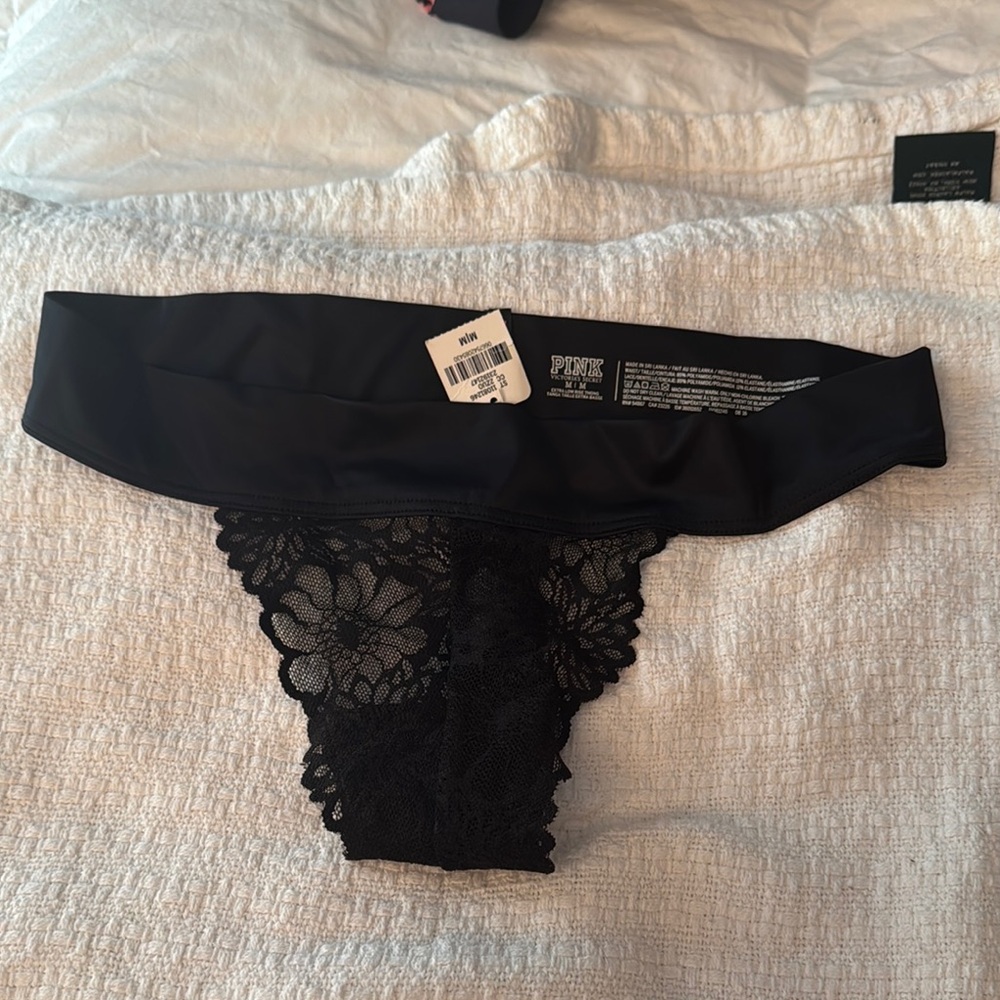 PINK Victoria's Secret Black Lace Thong
